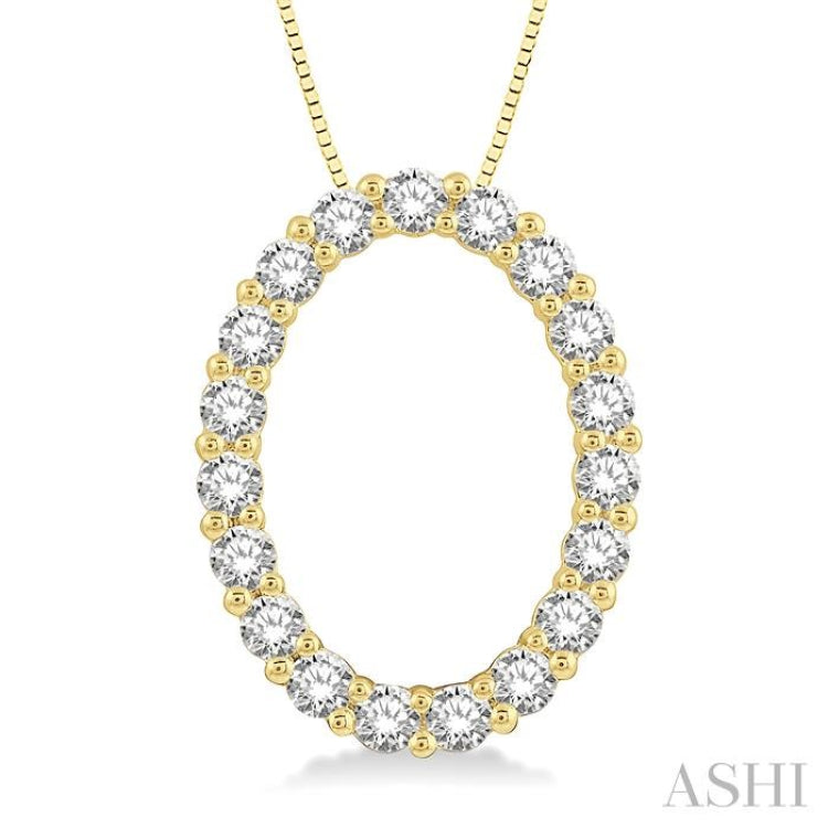 1/2 Ctw Oval Shape Window Round Cut Diamond Pendant With Chain in 14K Yellow Gold 1/2 Ctw Oval Shape Window Round Cut Diamond Pendant With Chain in 14K Yellow Gold