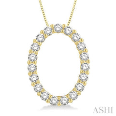 1/2 Ctw Oval Shape Window Round Cut Diamond Pendant With Chain in 14K Yellow Gold 1/2 Ctw Oval Shape Window Round Cut Diamond Pendant With Chain in 14K Yellow Gold