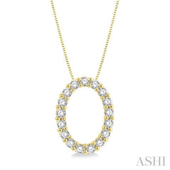 1/4 Ctw Oval Shape Window Round Cut Diamond Pendant With Chain in 14K Yellow Gold 1/4 Ctw Oval Shape Window Round Cut Diamond Pendant With Chain in 14K Yellow Gold