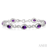 7x5 MM Oval Cut Amethyst and 1/10 Ctw Round Cut Diamond Semi-Precious Bracelet in Sterling Silver