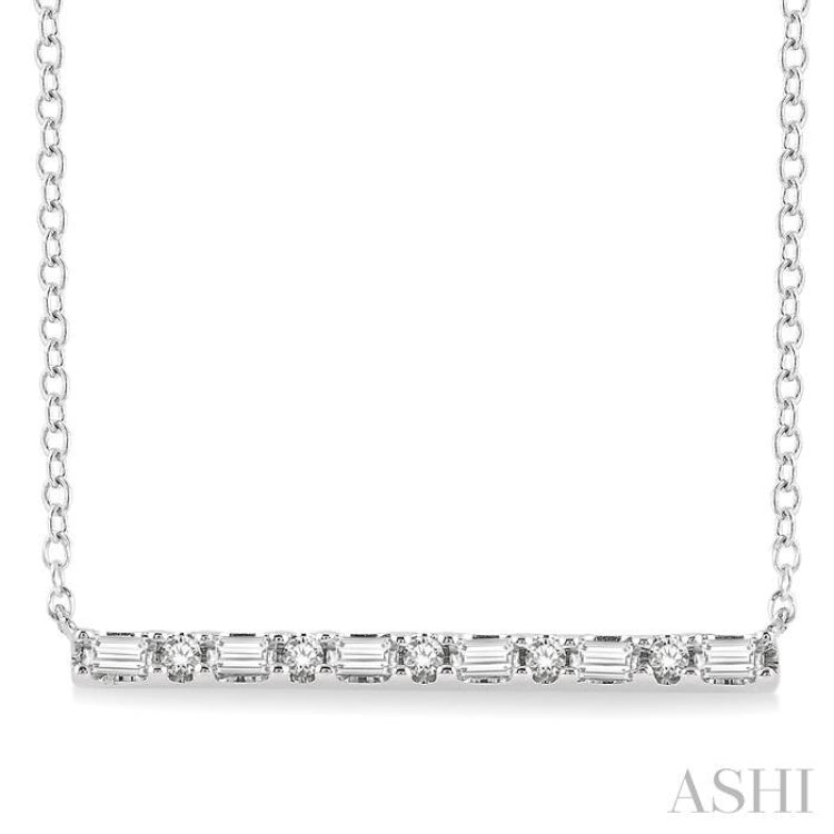 1/6 Ctw Baguette and Round Cut Diamond Petite Bar Necklace in 10K White Gold 1/6 Ctw Baguette and Round Cut Diamond Petite Bar Necklace in 10K White Gold