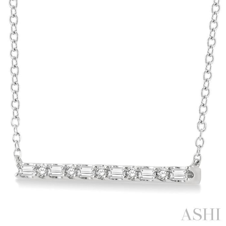 1/6 Ctw Baguette and Round Cut Diamond Petite Bar Necklace in 10K White Gold 1/6 Ctw Baguette and Round Cut Diamond Petite Bar Necklace in 10K White Gold