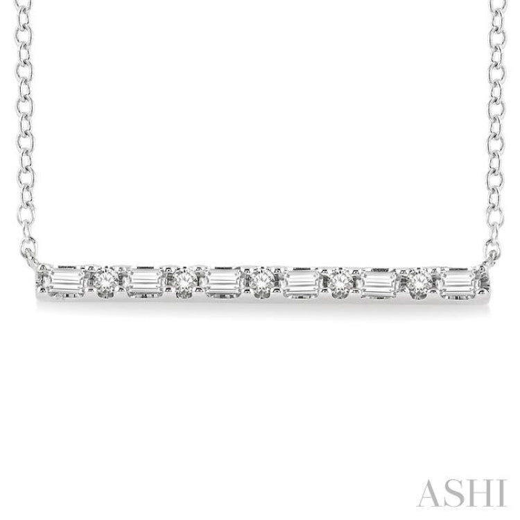 1/6 Ctw Baguette and Round Cut Diamond Petite Bar Necklace in 10K White Gold 1/6 Ctw Baguette and Round Cut Diamond Petite Bar Necklace in 10K White Gold