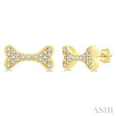1/6 ctw Dog Bone Petite Round Cut Diamond Fashion Stud Earring in 10K Yellow Gold