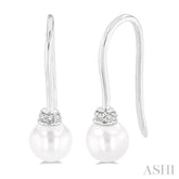 5.5 MM Round Shape Cultured Pearls and 1/20 Ctw Round Cut Diamond Petite Fashion Earrings in 10K White Gold
