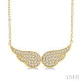 1/6 Ctw Petite Angel Wing Round Cut Diamond Fashion Pendant With Chain in 10K Yellow Gold