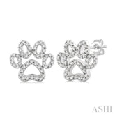 1/4 Ctw Petite Dog Paw Round Cut Diamond Fashion Stud Earring in 10K White Gold