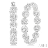 3 Ctw Circular Link Lovebright In-Out Round Cut Diamond Hoop Earrings in 14K White Gold