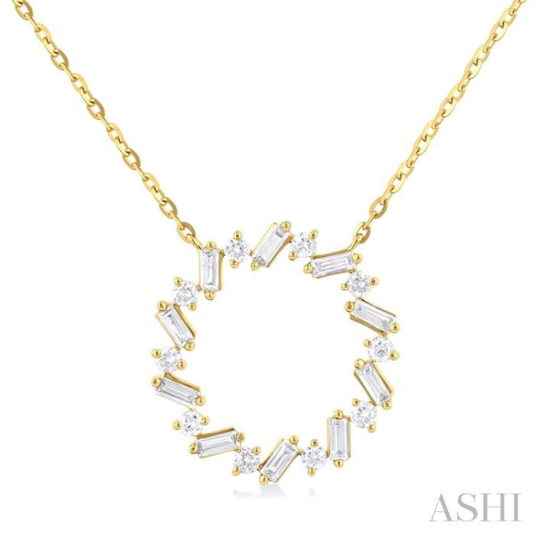 3/8 Ctw Circle Baguette and Round Cut Diamond Scatter Pendant With Chain in 10K Yellow Gold 3/8 Ctw Circle Baguette and Round Cut Diamond Scatter Pendant With Chain in 10K Yellow Gold