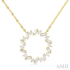 3/8 Ctw Circle Baguette and Round Cut Diamond Scatter Pendant With Chain in 10K Yellow Gold 3/8 Ctw Circle Baguette and Round Cut Diamond Scatter Pendant With Chain in 10K Yellow Gold