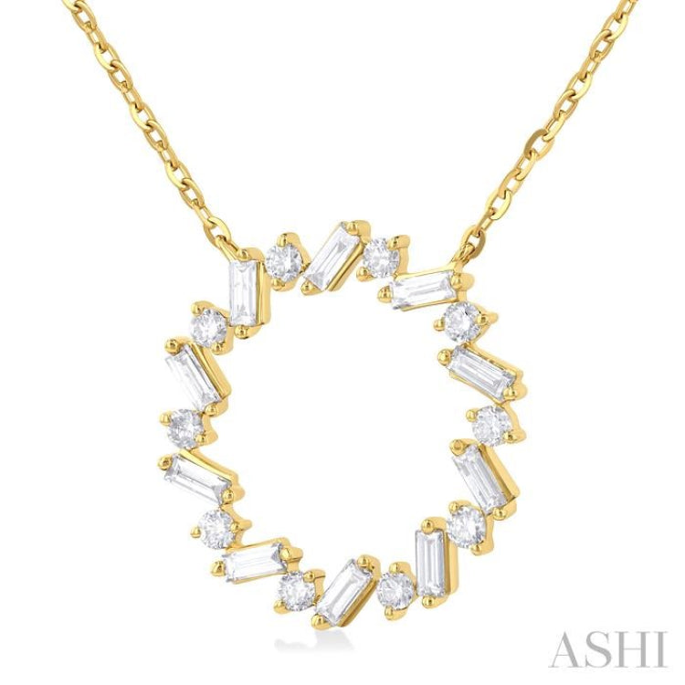3/8 Ctw Circle Baguette and Round Cut Diamond Scatter Pendant With Chain in 10K Yellow Gold 3/8 Ctw Circle Baguette and Round Cut Diamond Scatter Pendant With Chain in 10K Yellow Gold