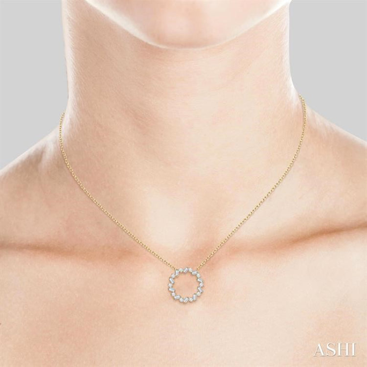3/8 Ctw Circle Baguette and Round Cut Diamond Scatter Pendant With Chain in 10K Yellow Gold 3/8 Ctw Circle Baguette and Round Cut Diamond Scatter Pendant With Chain in 10K Yellow Gold