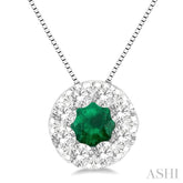 3.8 MM Emerald and 1/3 Ctw Round Cut Lovebright Diamond Precious Pendant With Chain in 14K White Gold