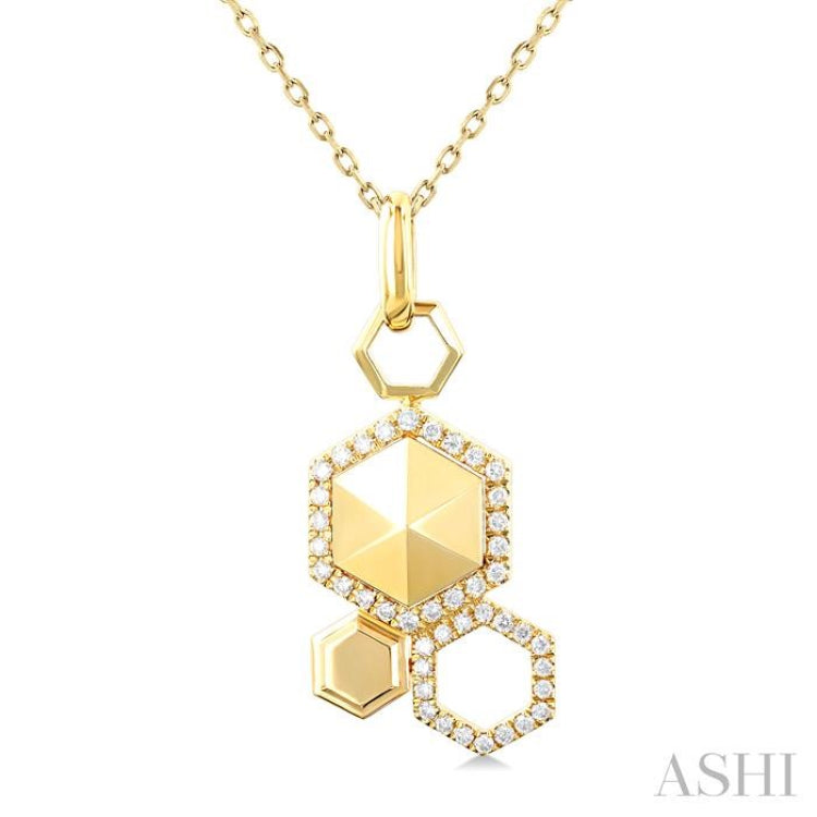 1/4 Ctw Hexagon Motif Single Cut Diamond Fashion Pendant With Chain in 14K Yellow Gold 1/4 Ctw Hexagon Motif Single Cut Diamond Fashion Pendant With Chain in 14K Yellow Gold