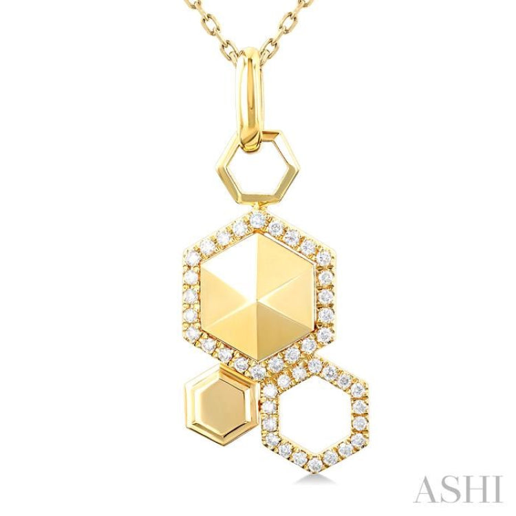 1/4 Ctw Hexagon Motif Single Cut Diamond Fashion Pendant With Chain in 14K Yellow Gold 1/4 Ctw Hexagon Motif Single Cut Diamond Fashion Pendant With Chain in 14K Yellow Gold