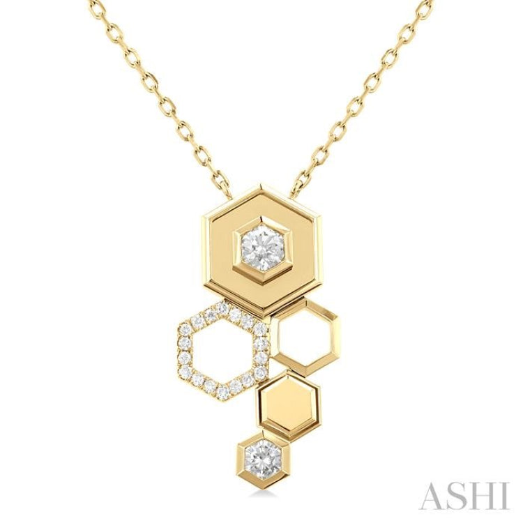 3/8 Ctw Asymmetric Hexagon Motif Round Cut Diamond Fashion Pendant With Chain in 14K Yellow Gold 3/8 Ctw Asymmetric Hexagon Motif Round Cut Diamond Fashion Pendant With Chain in 14K Yellow Gold
