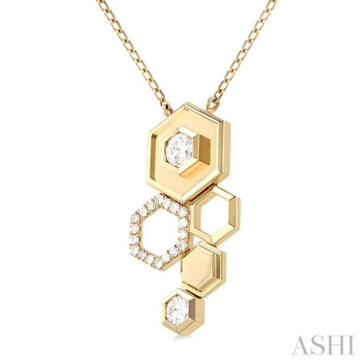 3/8 Ctw Asymmetric Hexagon Motif Round Cut Diamond Fashion Pendant With Chain in 14K Yellow Gold 3/8 Ctw Asymmetric Hexagon Motif Round Cut Diamond Fashion Pendant With Chain in 14K Yellow Gold
