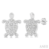 1/6 Ctw Petite Turtle Round Cut Diamond Fashion Stud Earring in 10K White Gold