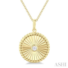 1/20 Ctw Round fluted medallion Round Cut Diamond Pendant With Chain in 10K Yellow Gold 1/20 Ctw Round fluted medallion Round Cut Diamond Pendant With Chain in 10K Yellow Gold