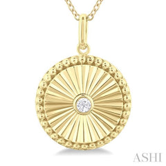 1/20 Ctw Round fluted medallion Round Cut Diamond Pendant With Chain in 10K Yellow Gold 1/20 Ctw Round fluted medallion Round Cut Diamond Pendant With Chain in 10K Yellow Gold