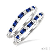 2.1x1.4, 2.9x1.5 & 3.1x1.5 MM Baguette Cut Sapphire and 1/5 Ctw Round Cut Diamond Precious Insert Ring in 14K White Gold