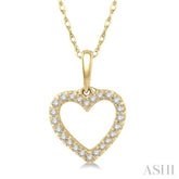 1/10 Ctw Hollow Cut Heart Charm Round Cut Diamond Petite Pendant in 10K Yellow Gold with Chain