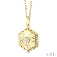 1/20 Ctw Hexagon fluted medallion Round Cut Diamond Pendant With Chain in 10K Yellow Gold 1/20 Ctw Hexagon fluted medallion Round Cut Diamond Pendant With Chain in 10K Yellow Gold
