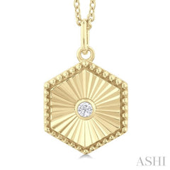 1/20 Ctw Hexagon fluted medallion Round Cut Diamond Pendant With Chain in 10K Yellow Gold 1/20 Ctw Hexagon fluted medallion Round Cut Diamond Pendant With Chain in 10K Yellow Gold