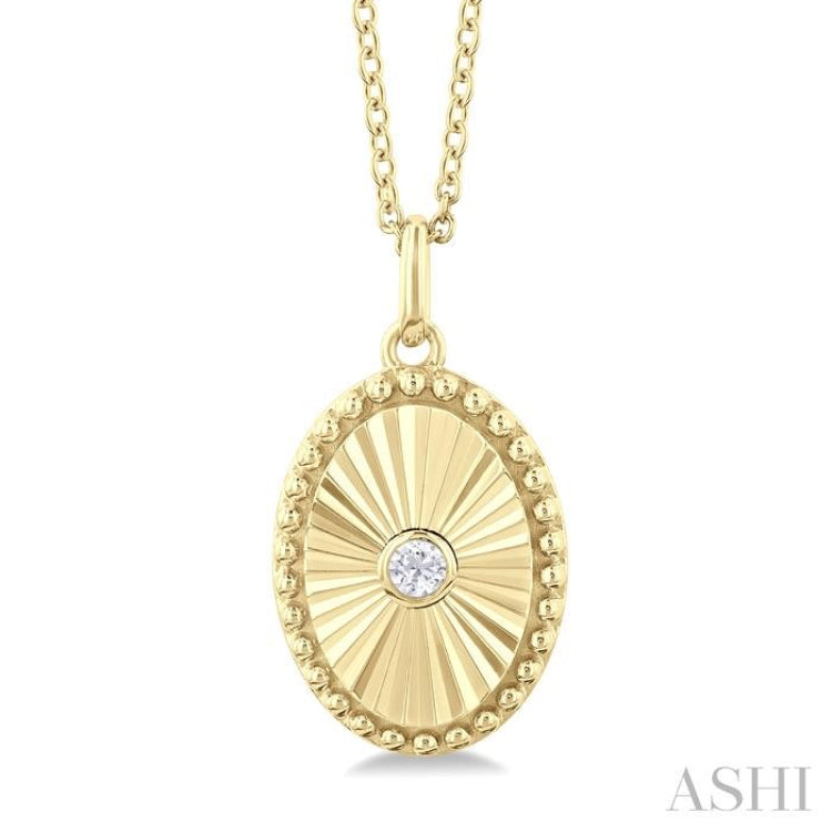 1/20 Ctw Oval fluted medallion Round Cut Diamond Pendant With Chain in 10K Yellow Gold 1/20 Ctw Oval fluted medallion Round Cut Diamond Pendant With Chain in 10K Yellow Gold