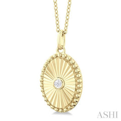 1/20 Ctw Oval fluted medallion Round Cut Diamond Pendant With Chain in 10K Yellow Gold 1/20 Ctw Oval fluted medallion Round Cut Diamond Pendant With Chain in 10K Yellow Gold