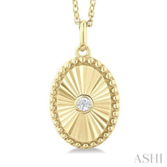 1/20 Ctw Oval fluted medallion Round Cut Diamond Pendant With Chain in 10K Yellow Gold 1/20 Ctw Oval fluted medallion Round Cut Diamond Pendant With Chain in 10K Yellow Gold