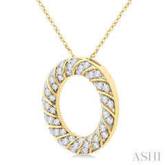 1/2 Ctw Ribbed Swirl Circle Round Cut Diamond Fashion Pendant With Chain in 10K Yellow Gold 1/2 Ctw Ribbed Swirl Circle Round Cut Diamond Fashion Pendant With Chain in 10K Yellow Gold