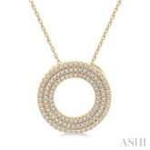 1/3 Ctw Circle Triple Row Round Cut Diamond Fashion Pendant With Chain in 14K Yellow Gold