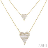 3/4 Ctw 2-Layered Heart Shape Single Cut Diamond Fashion Necklace in 14K Yellow Gold