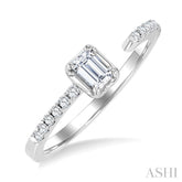 3/8 Ctw Emerald and Round Cut Diamond Fashion Open Ring in 14K White Gold