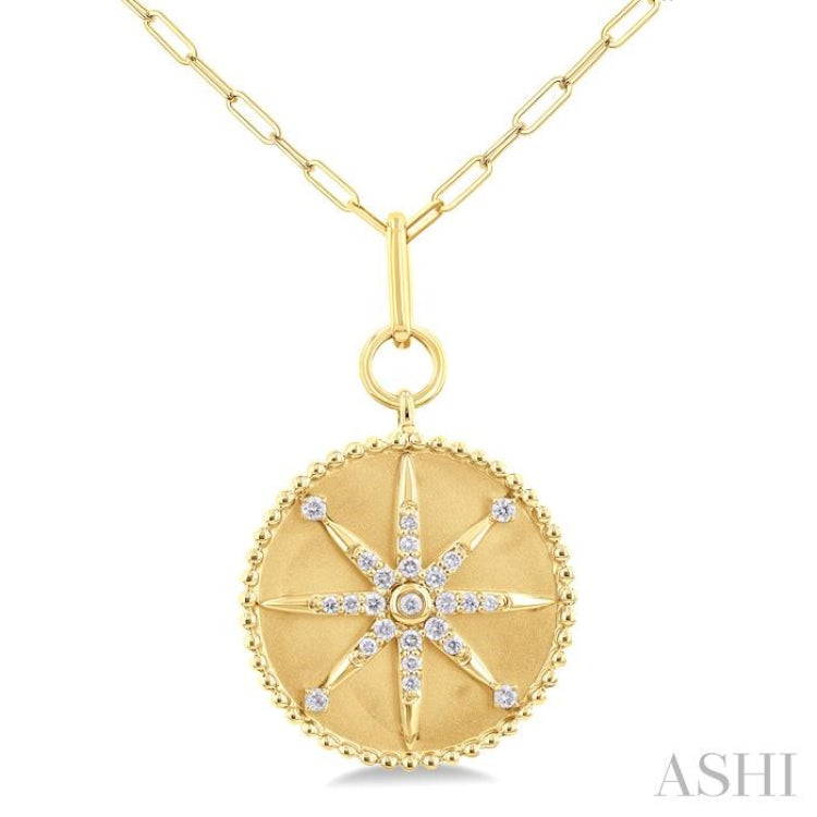 1/4 Ctw Round Cut Diamond Compass Symbol Circle Medallion Fashion Pendant With Paperclip Chain in 14K Yellow Gold 1/4 Ctw Round Cut Diamond Compass Symbol Circle Medallion Fashion Pendant With Paperclip Chain in 14K Yellow Gold