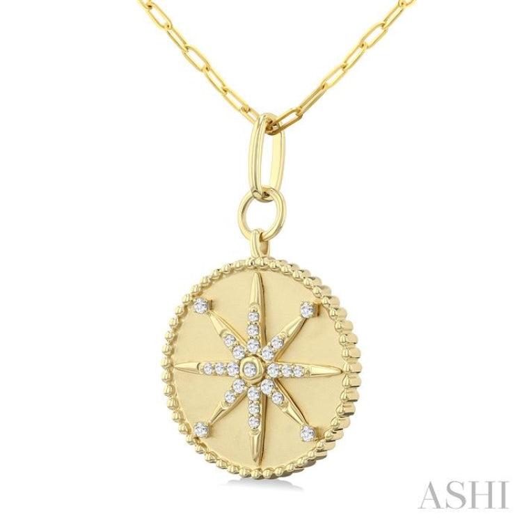 1/4 Ctw Round Cut Diamond Compass Symbol Circle Medallion Fashion Pendant With Paperclip Chain in 14K Yellow Gold 1/4 Ctw Round Cut Diamond Compass Symbol Circle Medallion Fashion Pendant With Paperclip Chain in 14K Yellow Gold