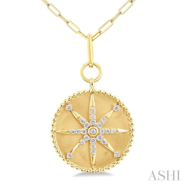 1/4 Ctw Round Cut Diamond Compass Symbol Circle Medallion Fashion Pendant With Paperclip Chain in 14K Yellow Gold 1/4 Ctw Round Cut Diamond Compass Symbol Circle Medallion Fashion Pendant With Paperclip Chain in 14K Yellow Gold