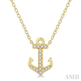 1/10 Ctw Anchor Round Cut Diamond Petite Fashion Pendant With Chain in 14K Yellow Gold