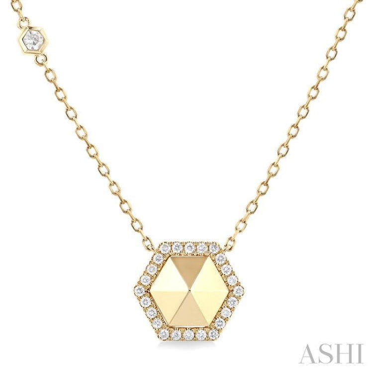 1/4 Ctw Petite Hexagon Round Cut Diamond Halo Fashion Necklace in 14K Yellow Gold 1/4 Ctw Petite Hexagon Round Cut Diamond Halo Fashion Necklace in 14K Yellow Gold