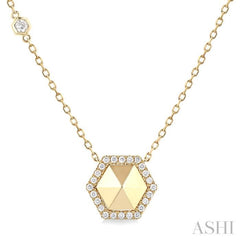 1/4 Ctw Petite Hexagon Round Cut Diamond Halo Fashion Necklace in 14K Yellow Gold 1/4 Ctw Petite Hexagon Round Cut Diamond Halo Fashion Necklace in 14K Yellow Gold