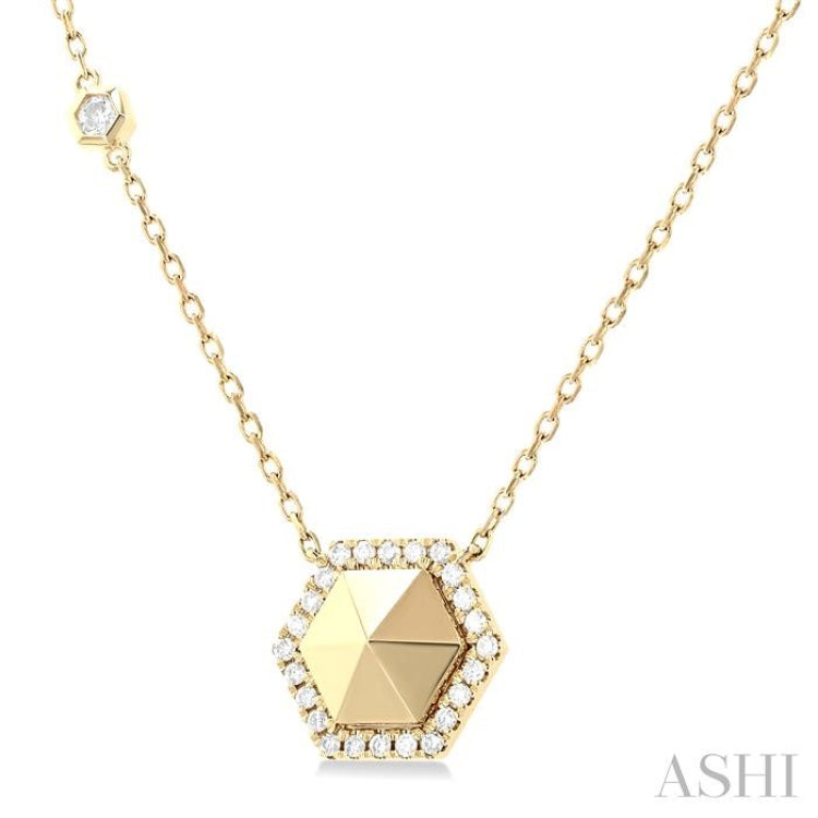 1/4 Ctw Petite Hexagon Round Cut Diamond Halo Fashion Necklace in 14K Yellow Gold 1/4 Ctw Petite Hexagon Round Cut Diamond Halo Fashion Necklace in 14K Yellow Gold