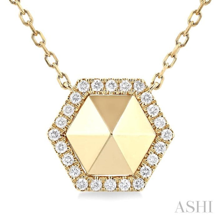 1/4 Ctw Petite Hexagon Round Cut Diamond Halo Fashion Necklace in 14K Yellow Gold 1/4 Ctw Petite Hexagon Round Cut Diamond Halo Fashion Necklace in 14K Yellow Gold