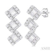 1/3 Ctw Zig-Zag Fusion Baguette and Round Cut Diamond Fashion Earrings in 10K White Gold