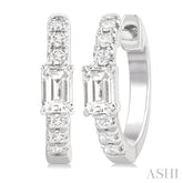 3/8 Ctw Octagon Shape and Round Cut Diamond Fashion Huggie Petite Earrings in 14K White Gold