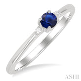 3.5 MM Round Shape Sapphire and 1/50 Ctw Petite Round Cut Diamond Fashion Ring in 10K White Gold