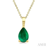 6X4 MM Pear Shape Emerald Precious Solitaire Pendant With Chain in 14K Yellow Gold