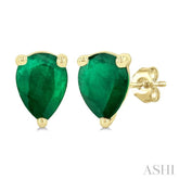 5X3 MM Pear Shape Emerald Precious Stud Earrings in 14K Yellow Gold