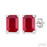 4X3 MM Octagon Shape Ruby Precious Stud Earrings in 14K White Gold