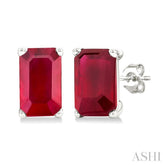 5X3 MM Octagon Shape Ruby Precious Stud Earrings in 14K White Gold